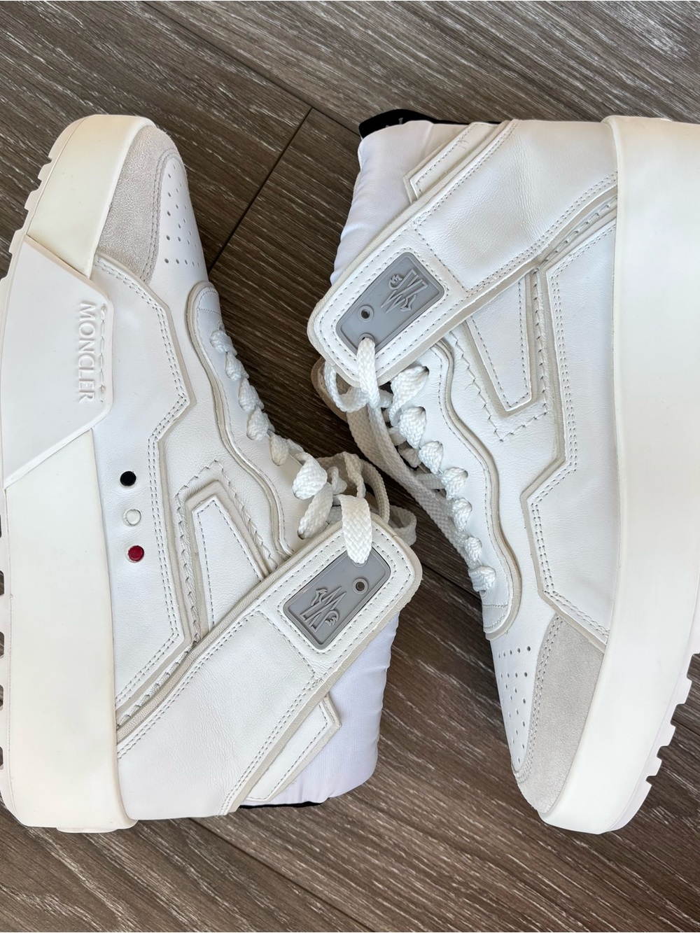 Moncler White High-Top Platform Sneakers with Subtle Tricolor Dots